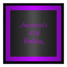 Quarantième anniversaire de charme noir pourpre invitation personnalisée