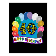 quarantième Conception de ballons d'anniversaire Cartes Postales