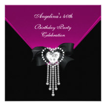 Quarantième diamant élégant de rose de noir de fêt invitation personnalisable