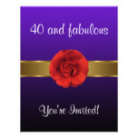Quarantième fabuleux d'or rouge pourpre de fleur invitations personnalisées