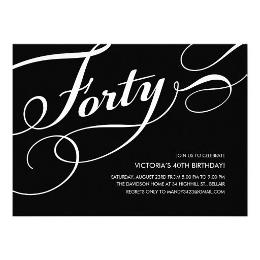 Quarantième invitations noires et blanches d'anniv