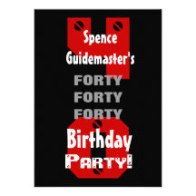 quarantième Le blanc rouge noir moderne d'annivers Invitations Personnalisables