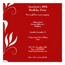 quarantième Rouge d'anniversaire avec floral blanc Faire-part Personnalisés