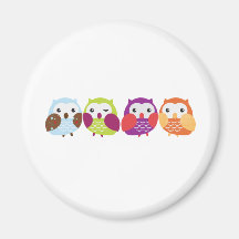 Quatre hiboux colorés magnets pour réfrigérateur