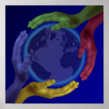Quatre mains sur l'affiche de la terre