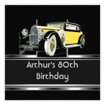 quatre-vingtième La voiture vintage de noir de fêt Invitations Personnalisées