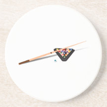 Queue de billard et boules dessous de verre