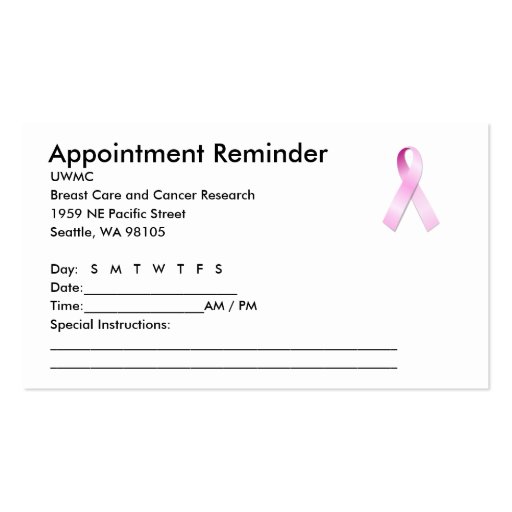 Rappel rose de rendez-vous de ruban cartes de visite professionnelles