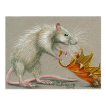 Rat avec la carte postale d'automne de feuille