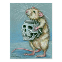 Rat avec la carte postale de Halloween de crâne