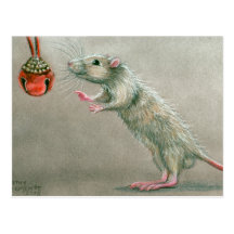 Rat avec Noël rouge de carte postale de cloche