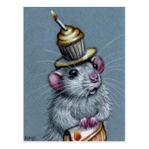 Rat en carte postale de chapeau de petit gâteau