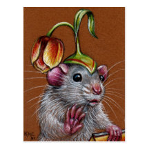 Rat en carte postale idiote de chapeau de tulipe