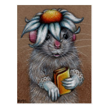 Rat en chapeau de marguerite et carte postale de g