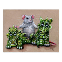Rat et carte postale de dragons