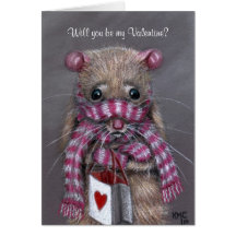 Rat froid avec la carte de Saint-Valentin d'écharp