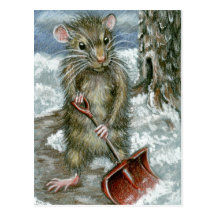Rat pellant la carte postale de neige