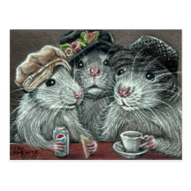 Rats dans des chapeaux mangeant la carte postale d