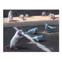 Rats et carte postale de pigeons