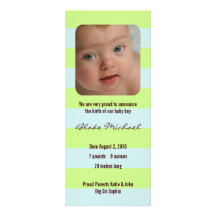 Rayure bleue et verte de faire-part de naissance -