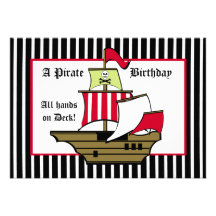 Rayure de noir de voyage de bateau de pirate invitation personnalisable