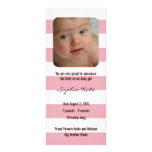 Rayure rose et blanche de faire-part de naissance 