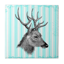 Rayures blanches turquoises Girly de cerfs communs Carreau