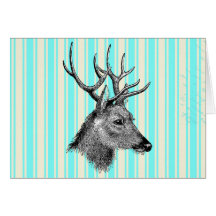 Rayures blanches turquoises Girly de cerfs communs Cartes De Vœux