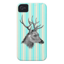 Rayures blanches turquoises Girly de cerfs communs Coque iPhone 4 Case-Mate