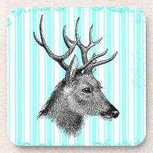 Rayures blanches turquoises Girly de cerfs communs Sous-bocks