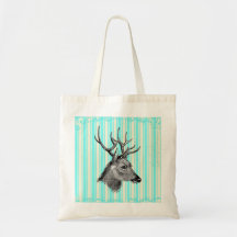Rayures blanches turquoises Girly de cerfs communs Sacs De Toile