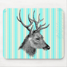 Rayures blanches turquoises Girly de cerfs communs Tapis De Souris