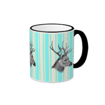 Rayures blanches turquoises Girly de cerfs communs Mugs