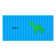 Rayures bleues personnalisées de dinosaure nommé cartes avec photo