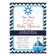 Rayures de Chevron et baby shower nautique de voil Invitations Personnalisables