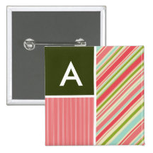 Rayures de corail et vertes ; Rayé Badges Avec Agrafe