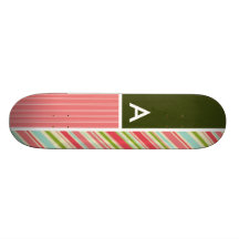 Rayures de corail et vertes ; Rayé Planches À Roulettes Customisées