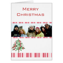 Rayures de Joyeux Noël avec votre photo de famille Carte