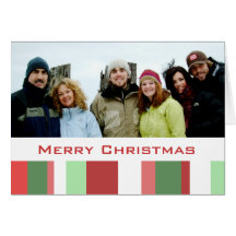 Rayures de Joyeux Noël avec votre photo de famille Carte De Vœux