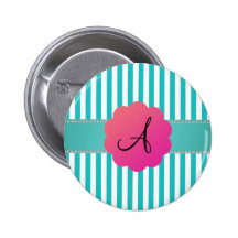 Rayures de turquoise de monogramme badges avec agrafe
