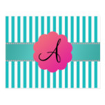 Rayures de turquoise de monogramme carte postale