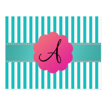 Rayures de turquoise de monogramme carte postale