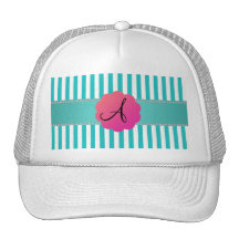 Rayures de turquoise de monogramme casquettes