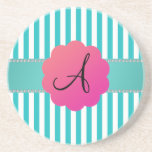 Rayures de turquoise de monogramme dessous de verre