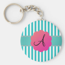 Rayures de turquoise de monogramme porte-clé