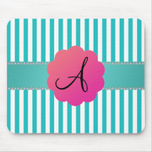 Rayures de turquoise de monogramme tapis de souris