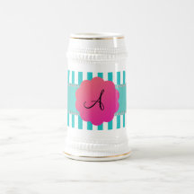 Rayures de turquoise de monogramme tasse