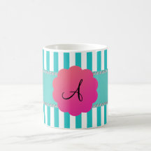 Rayures de turquoise de monogramme tasses