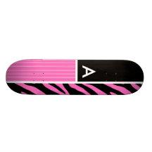 Rayures roses et noires de zèbre skateboard customisable