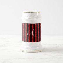 Rayures rouges de scintillement de monogramme mugs à café